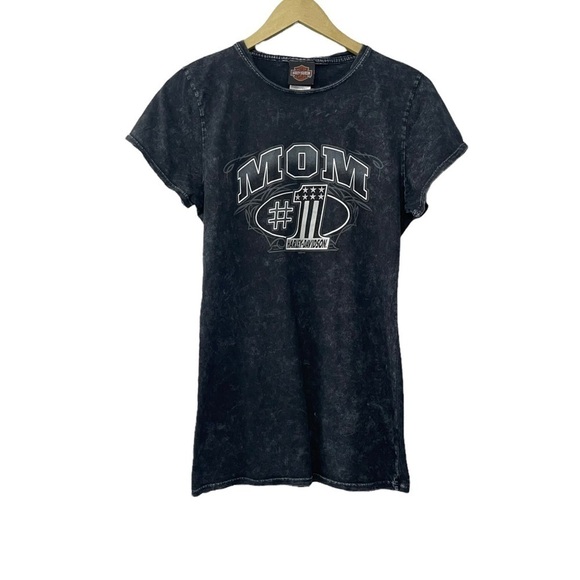 Harley Davidson Black Acid Wash #1 Mom Tee Shirt Size Medium - Picture 1 of 6